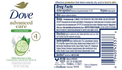 Label (Dove Advanced Care Cool Essentials 72h Protection Antiperspirant Deodorant   Artwork 1z)